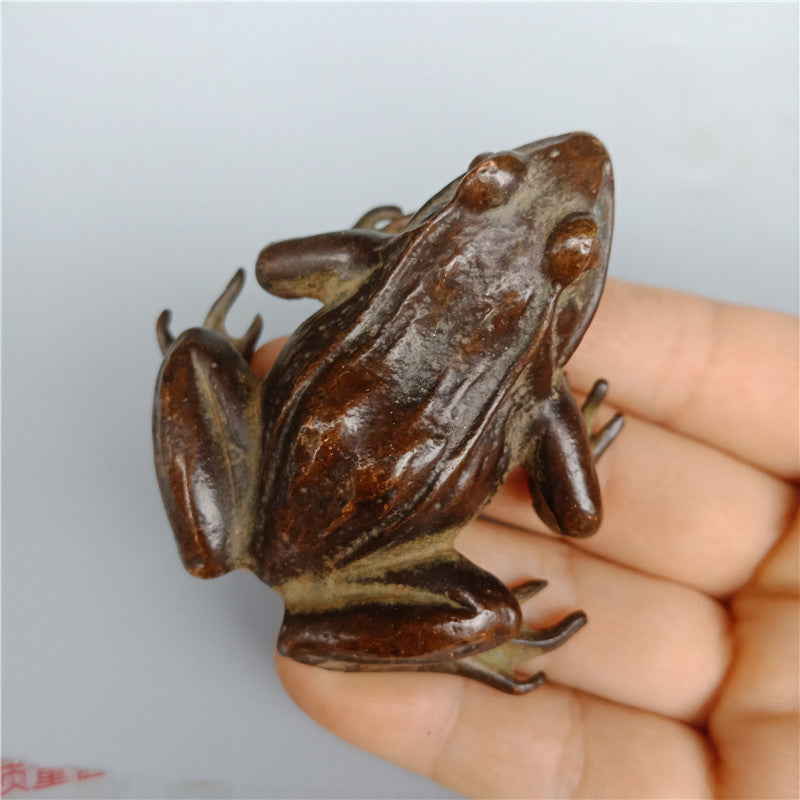 Solid Copper Big Frog Tea Pet Desktop Ornament